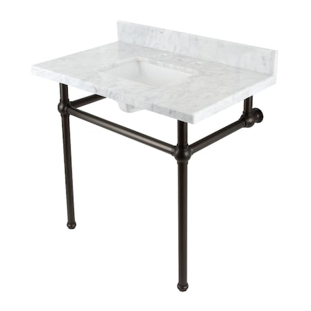 Kingston Brass 36 Console Sink with Brass Legs 8Inch, 3 Hole, Marble WhiteOil Rubbed Bronze KVBH3622M8SQ5